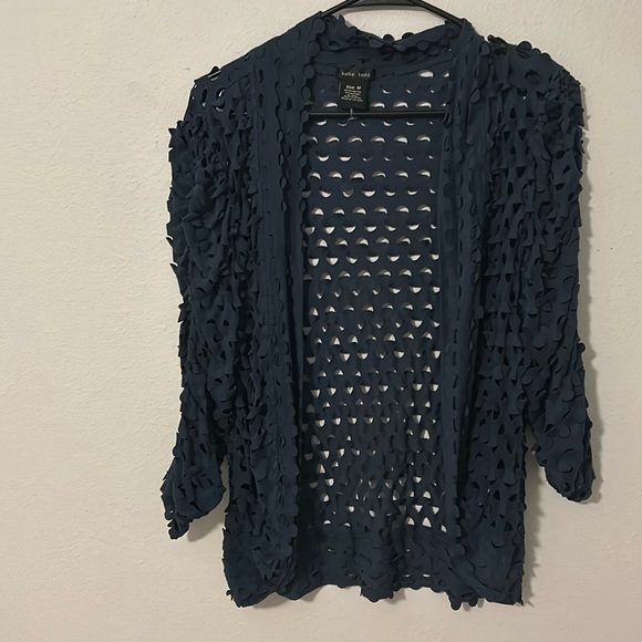 Katie Todd mesh sweater/jacket. Dark teal green, stretchy, women’s size medium. - Picture 1 of 5